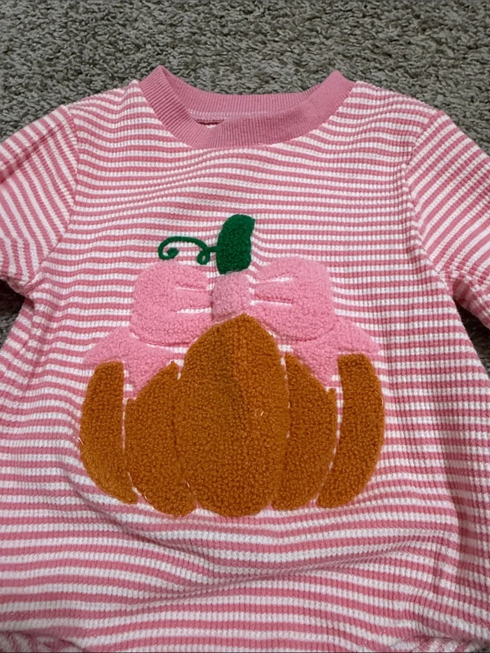 Baby Girl Long Sleeve Pink and White Striped Pumpkin Bow Bubble 3-6 Months